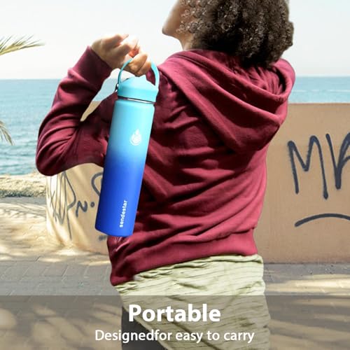 Stainless Steel Wide Mouth Water Bottle 24oz Double Wall Vacuum Insulated Leak Proof Bottle with New Flex Straw Lid & Spout Lid
