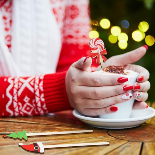 120 Pcs Christmas Coffee Stirrers Wooden Stir Sticks