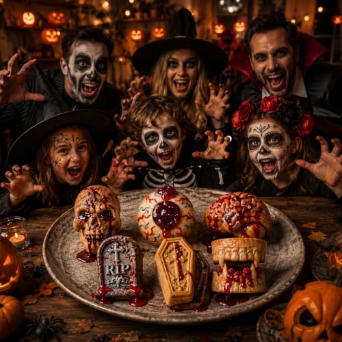 Skull Cake Pizza Pan 6 Spooky Shapes Halloween Silicone Baking Mold