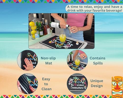 It's 5 O'Clock Somewhere Sign Rubber Bar Mats for Bartending 18x12 in