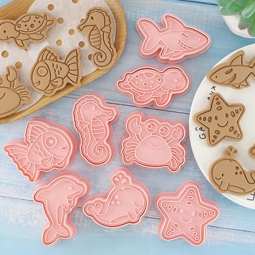 16Pcs Ocean Animal Cookie Cutters with Plunger Stamps Set