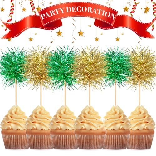 100 Pcs Foil Firework Cupcake Toppers Sparkle Tinsel Cake Toppers Cake Decoration Cocktail Fruit Toothpick for Christmas Birthday Wedding Graduation Party Decoration