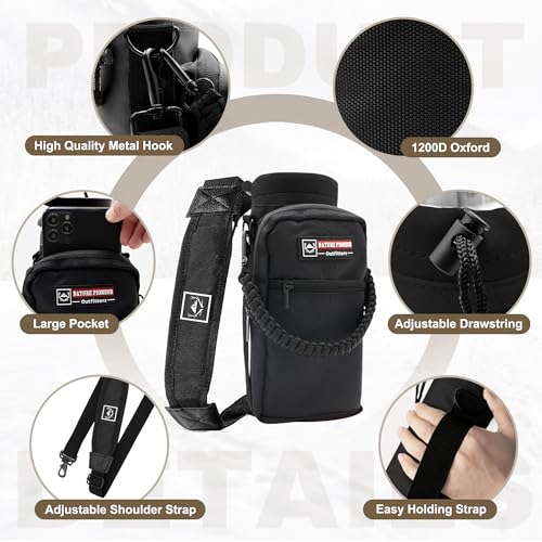 24 oz Insulated Water Bottle with Carrier Bag & 3 Lids