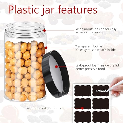 Plastic Jars with Lids 20Pcs 14 oz Clear Plastic Slime Storage Jars Containers with Airtight Leak Proof Black Plastic Screw On Lids Cylinder Clear Round Jar Food Grade Durable PET Jar (20 Count)
