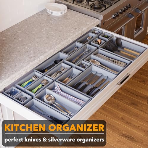 21 Piece Bamboo Drawer Organizer Storage Boxes Set