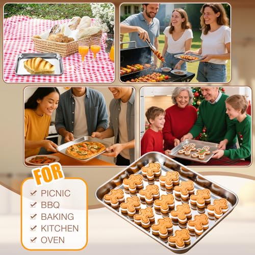 3 Pcs Baking Sheet Pan Set Stainless Steel Cookie Sheet Small Toaster Oven Pans Tray Barbecue Grill Pan Rectangle Trays Oven Freezer Bakery