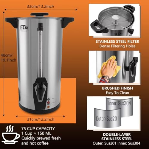 75 Cup 12L 3.17Gallon Commercial Coffee Urn