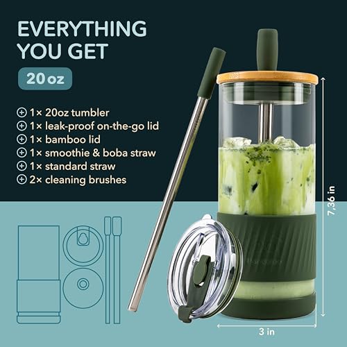 Glass Cups With Lids and Straws
