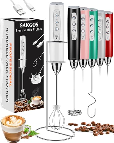 Milk Frother Wand Rechargeable Handheld Electric Whisk 3 Speed Adjustable