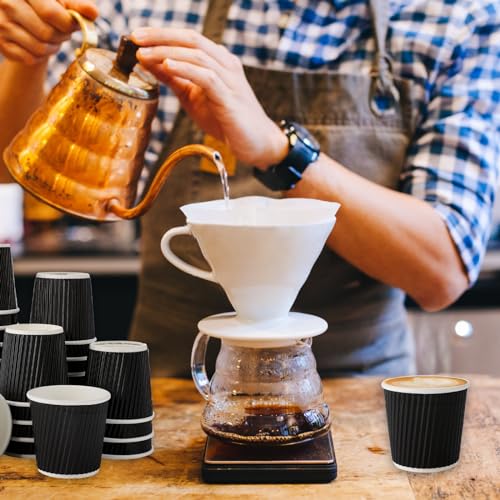 200 Pcs 4oz Paper Espresso Cups Ripple Wall Hot Cups For Coffee Disposable Coffee Cup Paper Hot (200 Count)