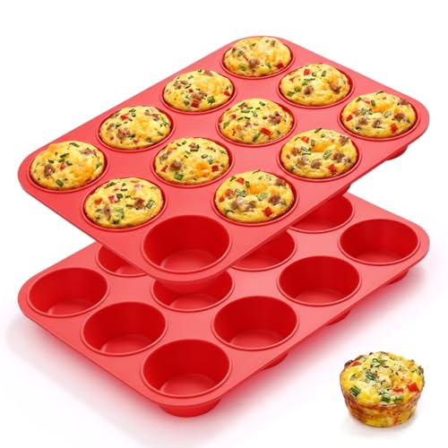 12 Cups Silicone Muffin Pans for Baking (2 Count)