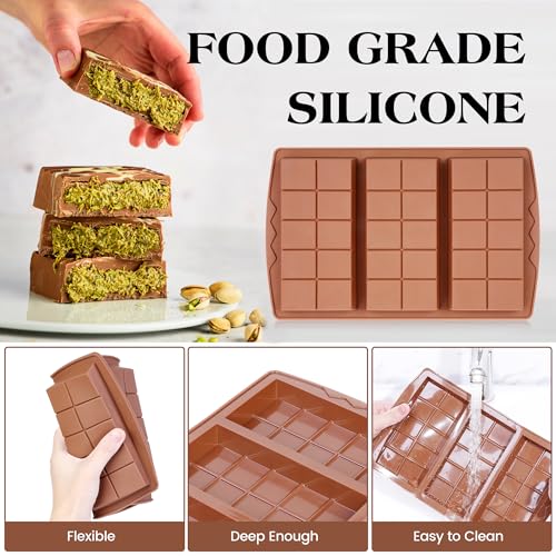 4 Pcs Chocolate Bar Mold Deep Dubai 0.85 Inch Stuffed Chocolate Molds Silicone Large Break Apart Silicone Molds (4 Count)