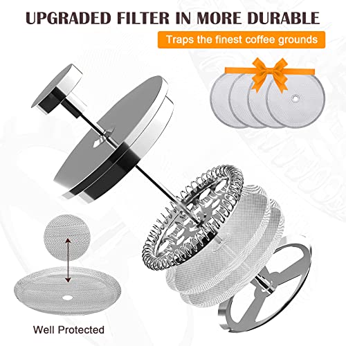 French Press 600ml Double Insulated 304 Stainless Steel Coffee Tea Maker 4 Level Filtration System