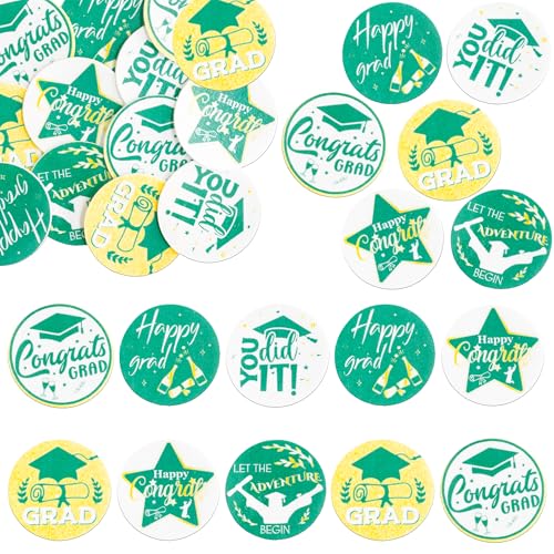 48Pcs 2026 Graduation Cupcake Toppers Wafer Paper Class of 2026 Cake Decorations Edible Congrats Grad Cupcake Picks for 2026 Graduation Theme Party Cake Supplies Green Gold (48 Count)