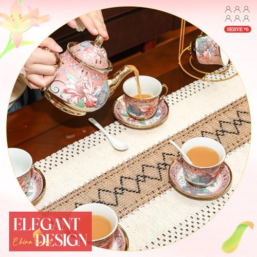 20 Pcs Adult Tea Party Set Porcelain with Metal Holder
