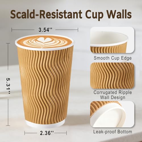 500 Pack 16oz Insulated Disposable Paper Coffee Cups Champagne (500 Count)