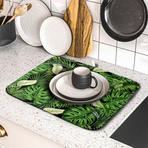 Tropical Palm Leaf Dish Drying Mat for Kitchen Countertop
