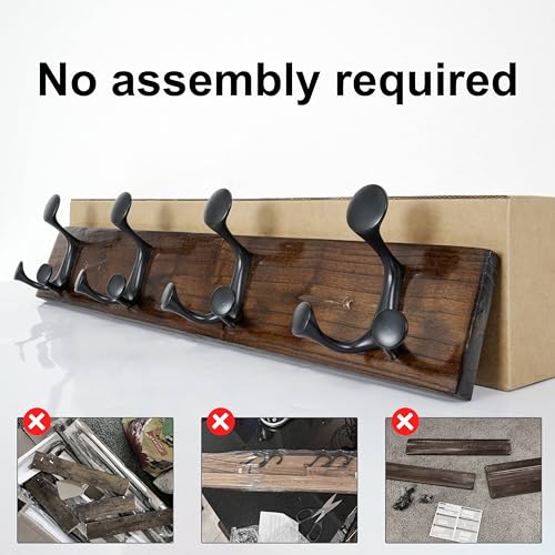24 Inch Walnut Wood Coat Rack Wall Mount with 4 Triple Hooks