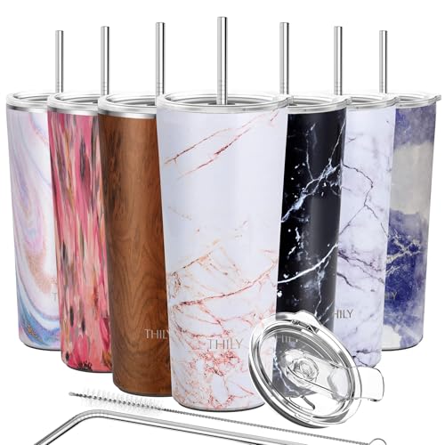 Stainless Steel Vacuum Insulated Tumbler Travel Mug 26 oz Coffee Cup with 2 Lids and Straws