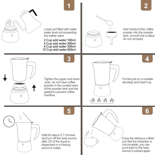 304 Thickened Stainless Steel Uncoated 2 Cup Moka Pot 100ml 3.3oz