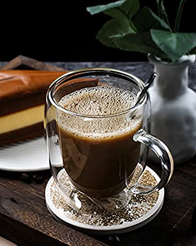 2 Pack Double Walled Coffee Cups Glasses Mug 12oz Borosilicate Glass (2 Count)