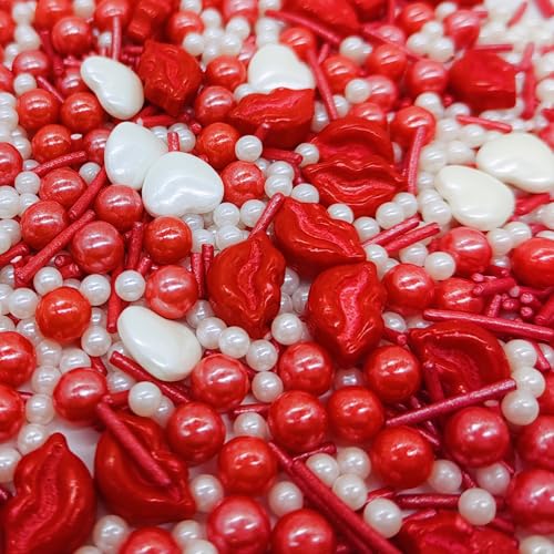 Sprinkles Redlips & Heart Cake Decorations Topper Edible Themed Sprinkles For Cake Decorations (4.58 Ounce)