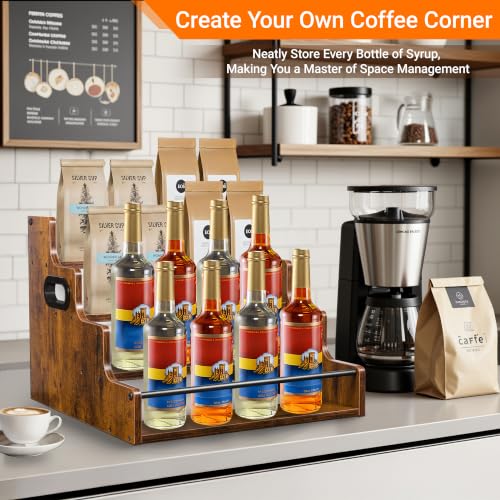 2-Pack 4-Tier Liquor Bottle Display Shelf, 16-Inch, Rustic Brown (2 Count)