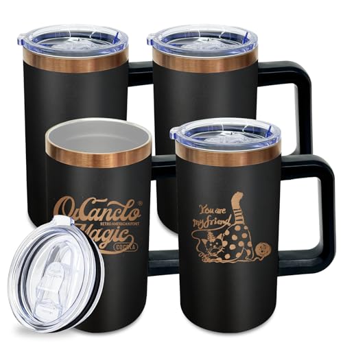 22oz Insulated Coffee Mug Bulk with Handle and Lid Black (4 Count)