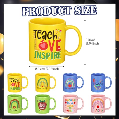 8 Pcs 12 oz Teacher Coffee Mugs Gifts Set with Handle Ceramic Matching Cups for Staff Home School Office Table Centerpieces Housewarming Holiday Party (8 Count)