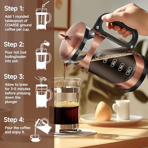 34 Ounce French Press Coffee Maker Copper Stainless Steel Coffee Press