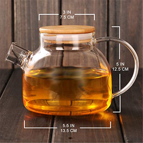 Stovetop Safe Glass Teapot with Bamboo Lid