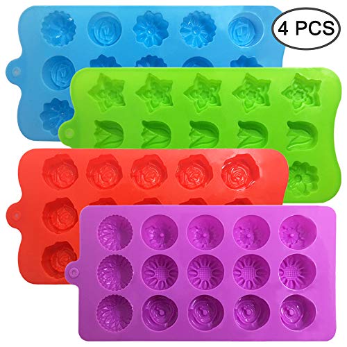 4 PACK Flower Shape Chocolate Candy Molds Set