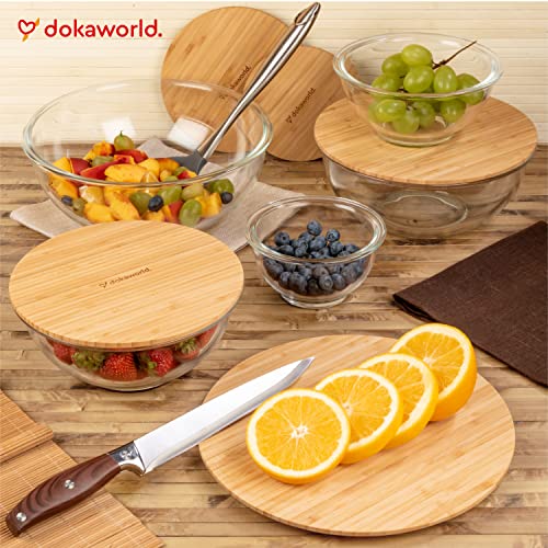 Stackable Glass Mixing Bowls with Bamboo Lids Set of 5