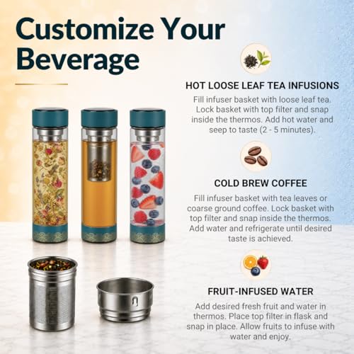 Tea Infuser for Loose Leaf Tea Smart Water Bottle with Fahrenheit Temperature Display