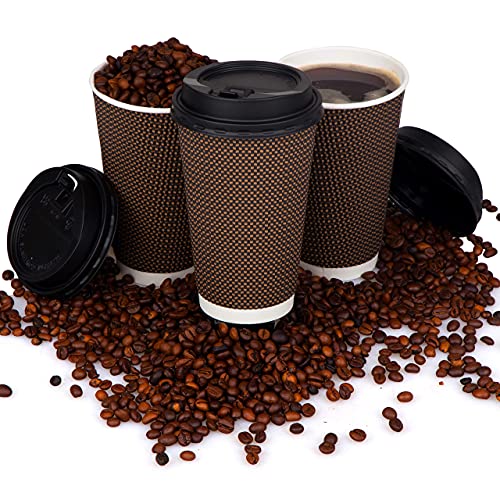 Brown Disposable Coffee Cups With Lids 16 oz (80 Count)