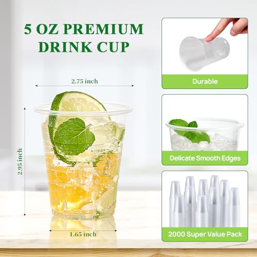 2000 Pack 5 OZ Clear Small Disposable Cold Plastic Cups for Bathroom (2000 Count)