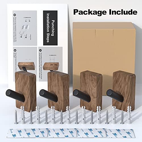 4 PCS Black Walnut Wood Wall Hooks (4 Count)