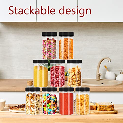 Plastic Jars with Lids 20Pcs 14 oz Clear Plastic Slime Storage Jars Containers with Airtight Leak Proof Black Plastic Screw On Lids Cylinder Clear Round Jar Food Grade Durable PET Jar (20 Count)