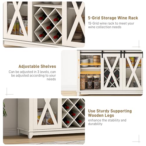 47" Wide 56" H Farmhouse Coffee Bar Cabinet with Power Outlet and LED Light