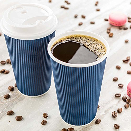 Ripple Wall Coffee Cups 500 Count 16 Ounce Insulated Midnight Blue Paper Cups