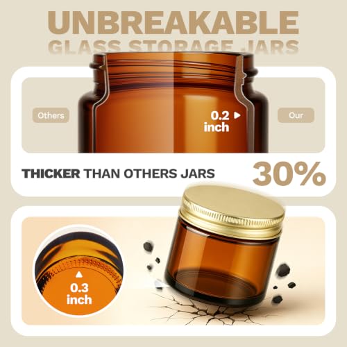 48 Pack 2 OZ Small Amber Glass Jars with Gold Metal Lids (48 Count)