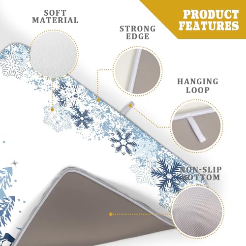 Winter Blue Snowflake Dish Drying Mat Christmas Tree Kitchen Counter Dish Drainer Mats Xmas Forest Deer Moose Dish Dry Pad Bottles Protector for Kitchen Countertop Coffee Bar