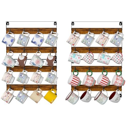 Rustic Wood Coffee Mug Rack