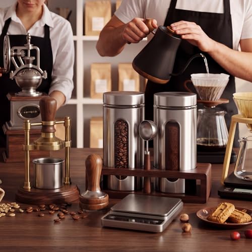 Stainless Steel Coffee Grounds Canisters Container with Shelf (2 Count)