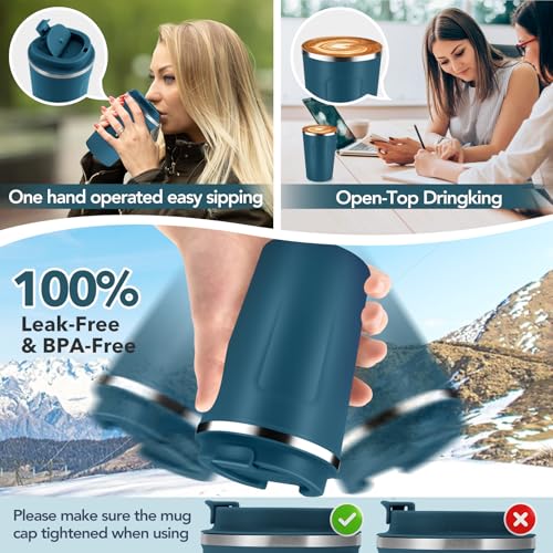 12 oz Double Wall Insulated Vacuum Travel Coffee Mugs with Flip Lid Bulk 2 Pack (2 Count)