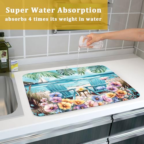 Spring Summer Sea Chair Dish Drying Mat for Kitchen Counter