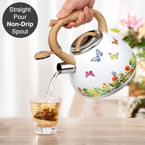 Tea Kettle Toptier Teapot Whistling Kettle with Wood Pattern Handle Loud Whistle