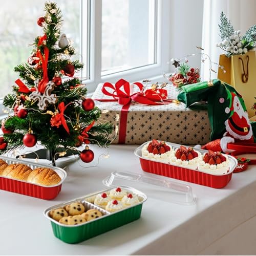 100PCS Red Mini Loaf Pan with Lids and Spoons 6.8oz Rectangular Aluminum Foil Bread Pan 10oz Square Cake Cup with Decal Disposable Baking Supply for Graduate Wedding Birthday (100 Count)