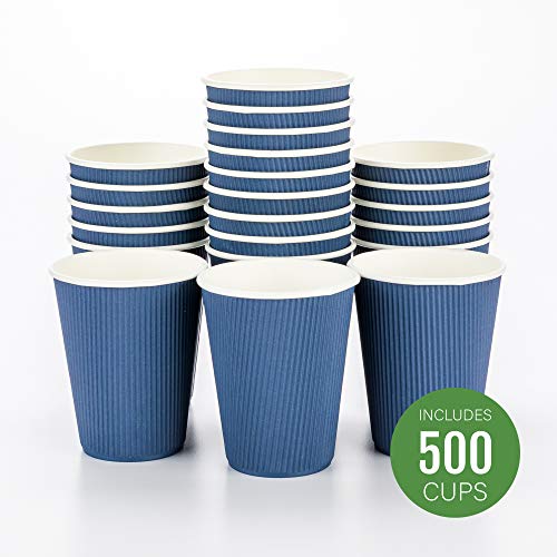 Coffee Cups 500 Count 12 oz Blue Ripple Wall Insulated Coffee Cups Non