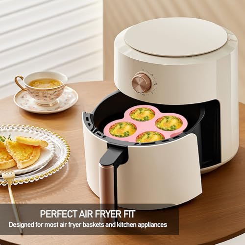 Air Fryer Egg Bite Molds 2 Pack Silicone 4 Cup Non Stick Pink (2 Count)